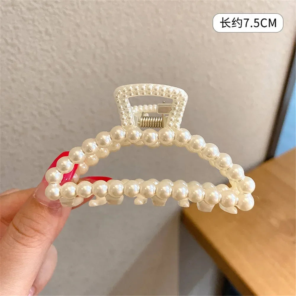 2pcs Elegant Pearls Beads Hairpin for Women Cute Geometric Hair Claw Barrettes Headwear Horsetail Hair Clips Hair Accessories
