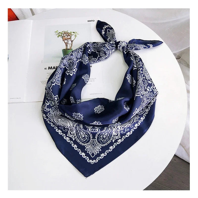 70cm Fashion Bandana Hair Scarf for Women Paisley Print Kerchief Silk Satin Head Scarfs Square Shawl Wraps Neck Scarves for Lady