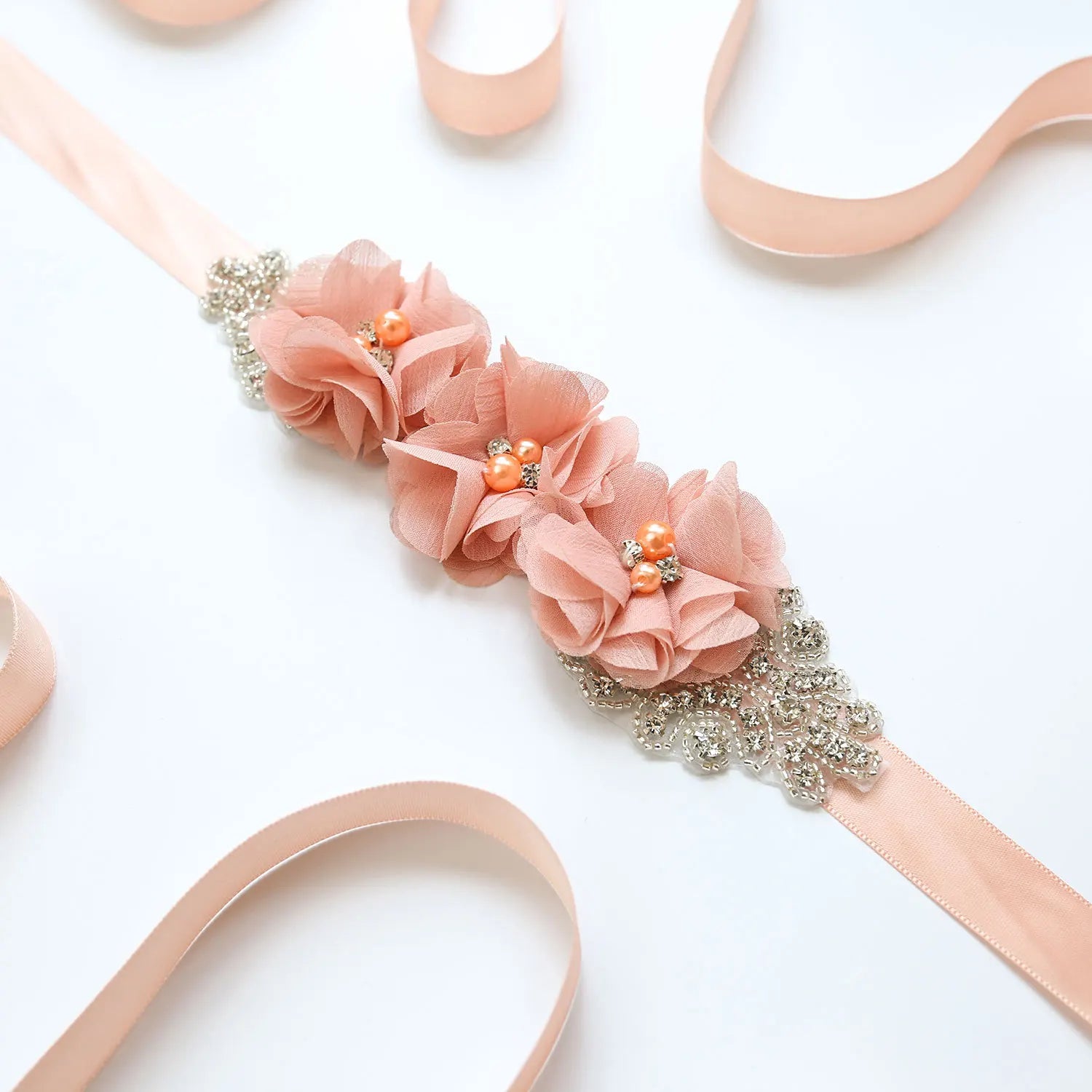 Wedding Accessories Bridal Belts Satin Flower Sash Woman Girl Belts Flower Bead Belts Floral Belt Wedding Rhinestone Flower Belt