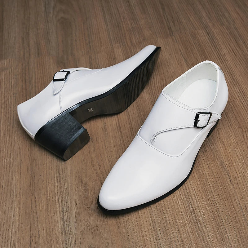 Dress Shoes Man Thick Heel Brogue Leather Men Wedding Party Social Shoe Male Business Casual White Platform Formal Shoes for Men