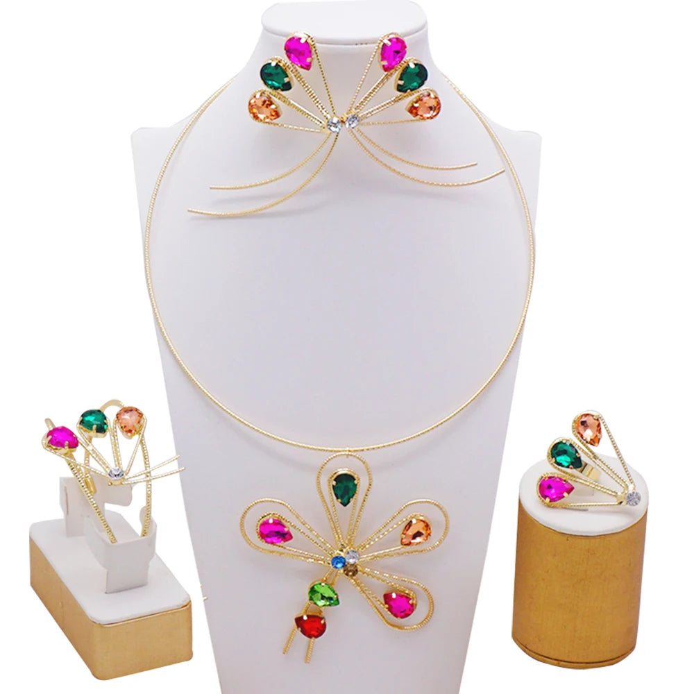 Dubai Gold Color Flower Jewelry Sets for Women Costume India Jewellery Set African Beads Jewelry Sets Wedding Gift