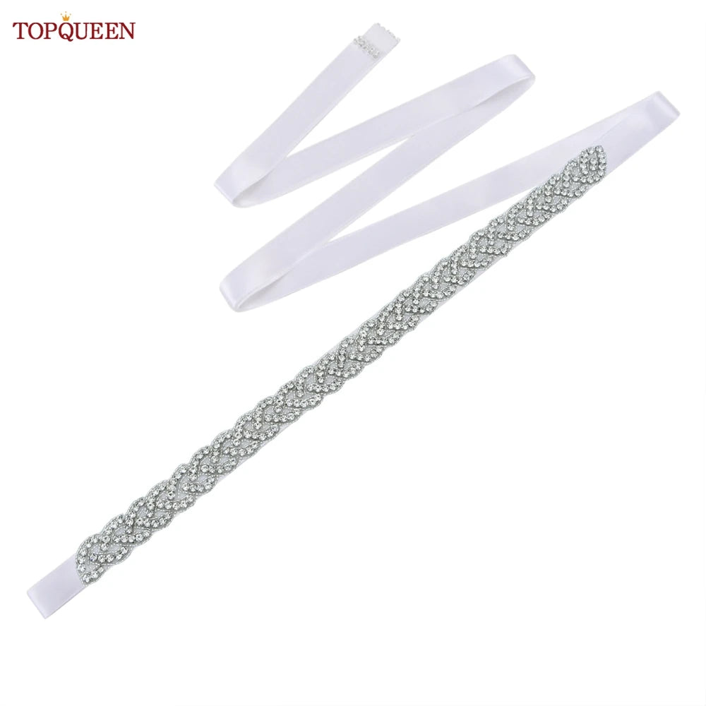 TOPQUEEN Women's Rhinestones Belt Handmade Wedding Dresses Belt Marriage Bridal Ribbon Belts Wedding Bride Sash Party Belt S216