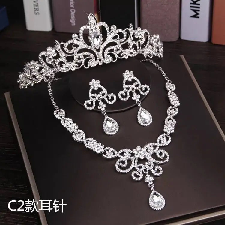 3PCS Rhinestone Crystal Butterfly Bridal Jewelry Sets Necklace Earring Tiara Set Wedding Hair Ornaments African Bead Jewelry Set