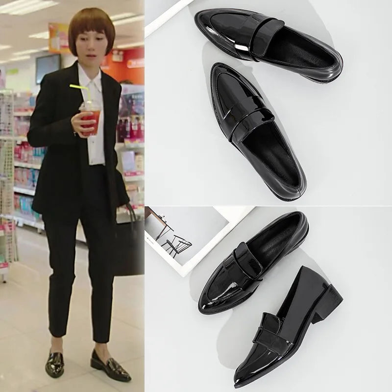 Women Shoes Spring Autumn  New Black Pointed British Style Small Leather Shoes Loafers Shoes Single Shoes Vulcanize Shoes