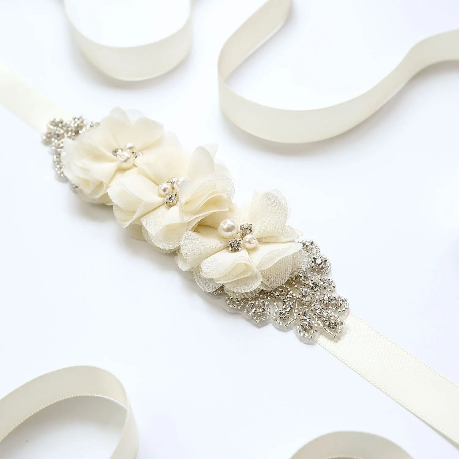 Wedding Accessories Bridal Belts Satin Flower Sash Woman Girl Belts Flower Bead Belts Floral Belt Wedding Rhinestone Flower Belt