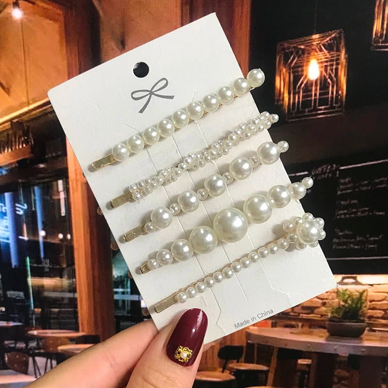 1 Set Acrylic Pearl Hair Barrettes Fashion Geometric Women Hair Clip Hairgrips Hair Accessories for Girls Hair Pins Jewelry