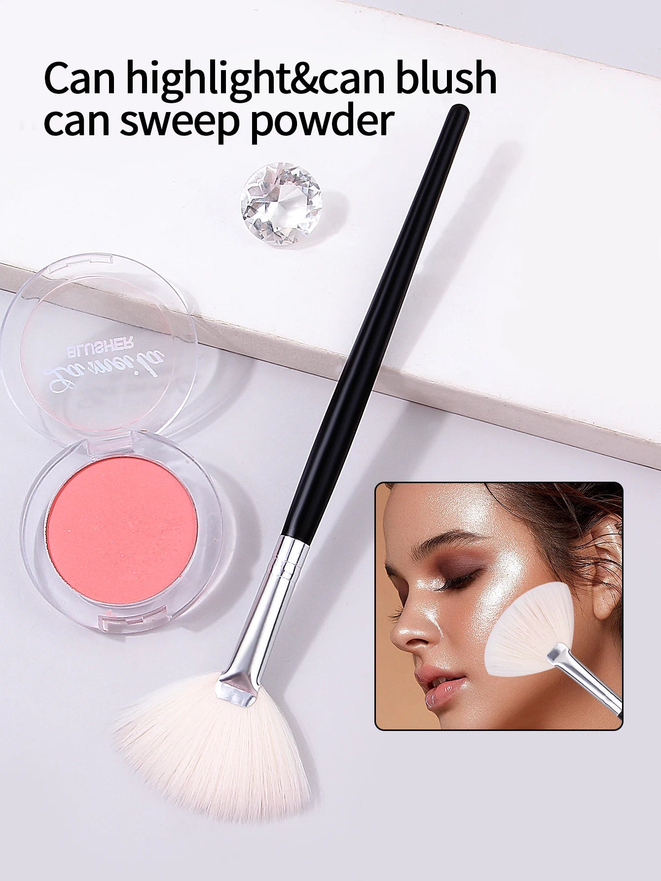 1PC High Grade Highlighter Brush Makeup Accessories Cosmetics Fan Shape Makeup Brush Highlighter Makeup Brush Powder Brush - My Store