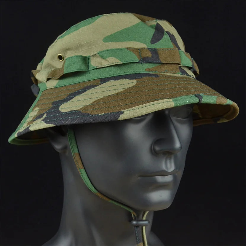 Tactical Boonie Hats Sun Fishing Hat Outdoor Camouflage Bobble Cap Hiking Fisherman Sniper Ghillie Bucket Hats