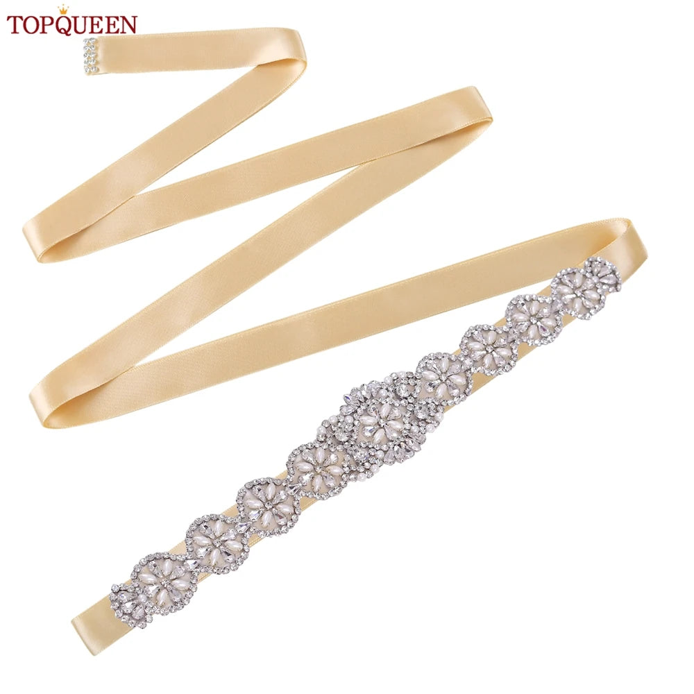TOPQUEEN Luxury Bridal Belts With Rhinestone Bride Wedding Accessories Belt for Women Wedding Dress Sash Belt Formal Belts S161