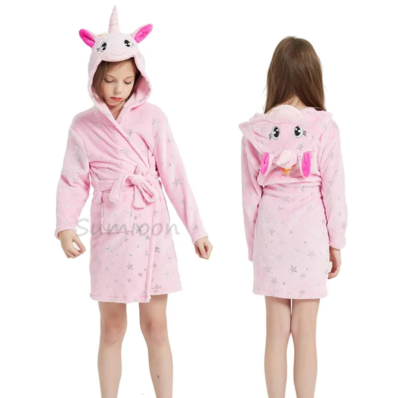 New Children Bath Robe Baby Towel Children's Unicorn Hooded Bathrobes for Boys Girls Pajamas Kids Sleepwear Bath Robes Fox Wolf