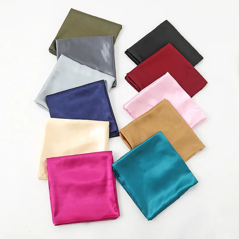 90cm Solid Colors Neckerchief Hijab Scarf for Women Silk Satin Headband Hair Scarves Female Square Shawls Head Scarfs for Ladies