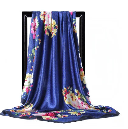Fashion Kerchief Silk Satin Neck Scarf for Women Print Hijab Scarfs Female 90*90cm Square Shawls and Wraps Scarves for Lady