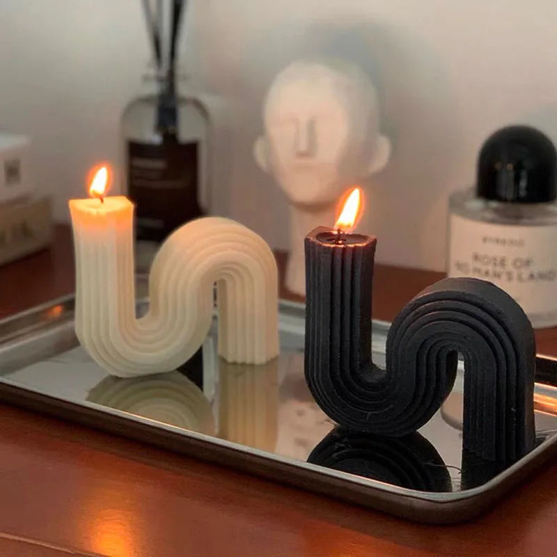 Geometry Unique Candle Wave S Shape Unscented Decorative Candles Black White Pink Hand Poured Soy Candles