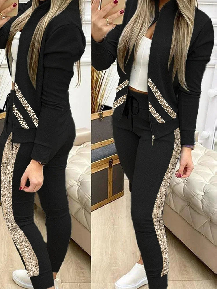 Trend Leopard 2 Two Piece Set Women Outfits Activewear Zipper Top Leggings Women Matching Set Tracksuit Female Outfits for Women