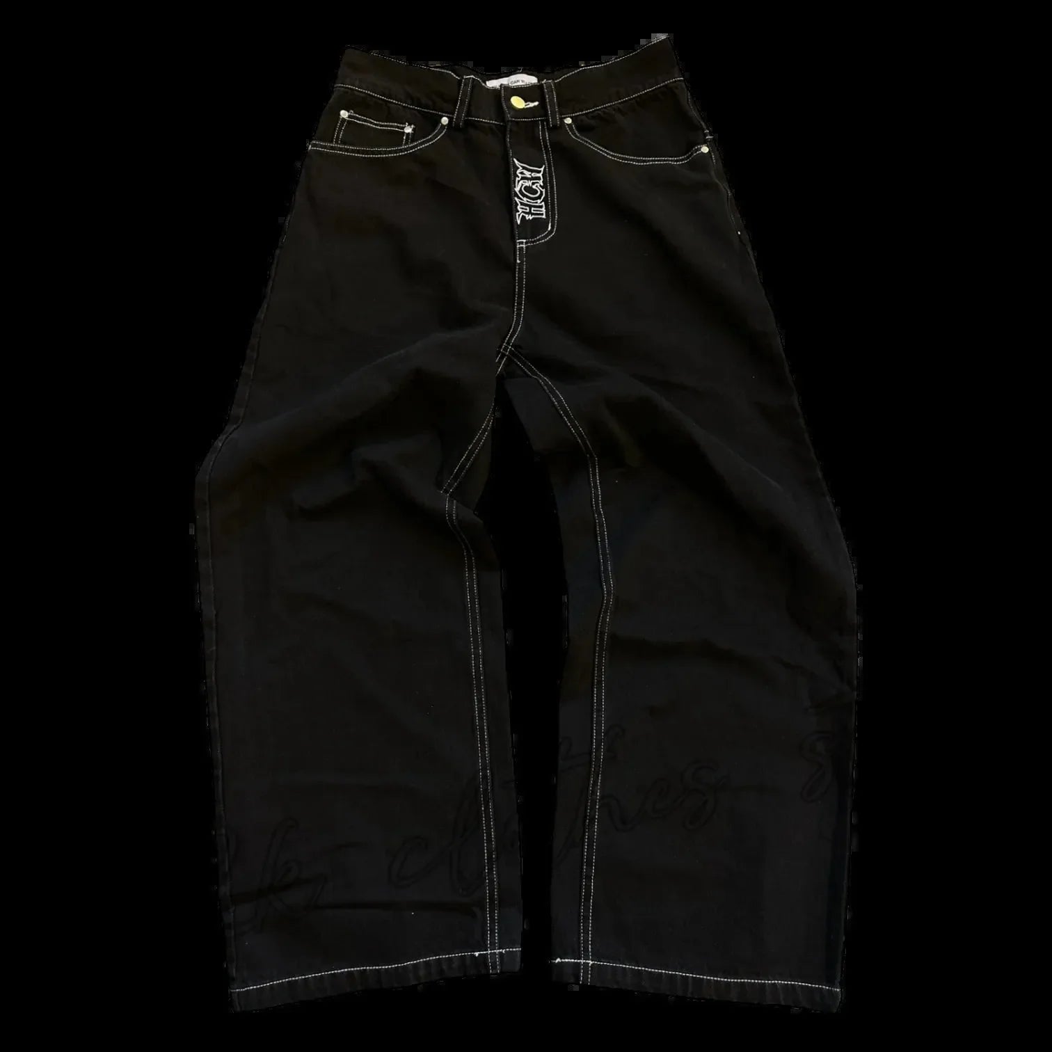 New Baggy Casual Wide Leg Jeans Men Street Retro Hip Hop Print Jeans Trend Fashion Black High-Waist Jean Y2k Men Clothing 2023