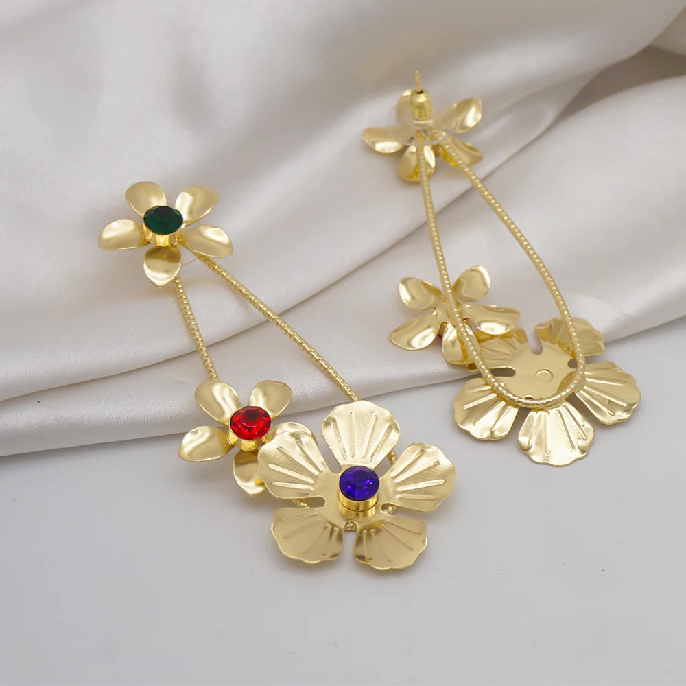 Dubai Gold Color Flower Jewelry Sets for Women Costume India Jewellery Set African Beads Jewelry Sets Wedding Gift