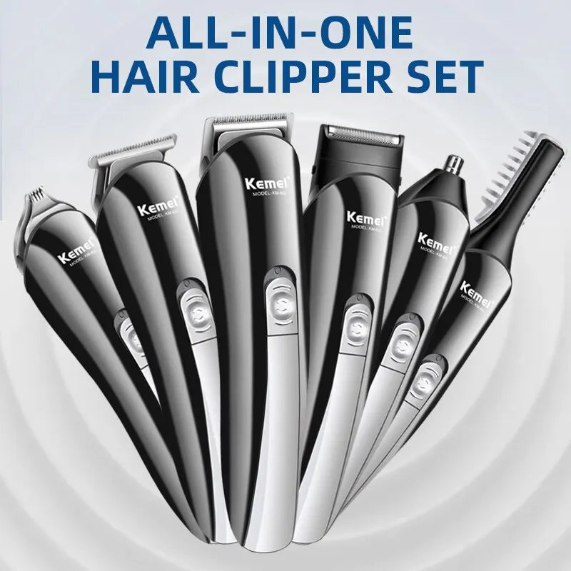 Kemei 6 in 1 Rechargeable Hair Trimmer Titanium Hair Clipper Electric Shaver Beard Trimmer Men Styling Tools Shaving Machine