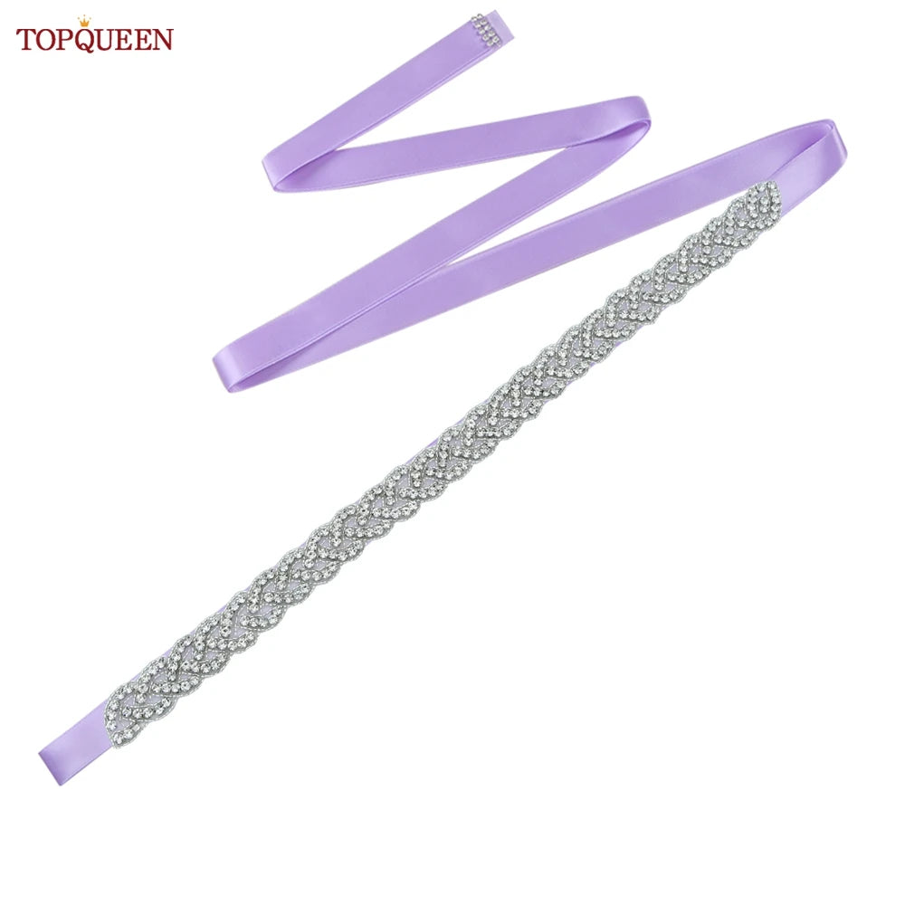 TOPQUEEN Women's Rhinestones Belt Handmade Wedding Dresses Belt Marriage Bridal Ribbon Belts Wedding Bride Sash Party Belt S216