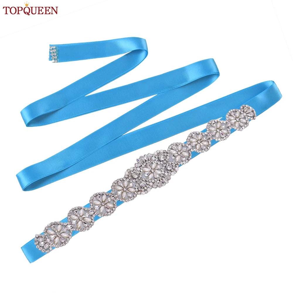 TOPQUEEN Luxury Bridal Belts With Rhinestone Bride Wedding Accessories Belt for Women Wedding Dress Sash Belt Formal Belts S161