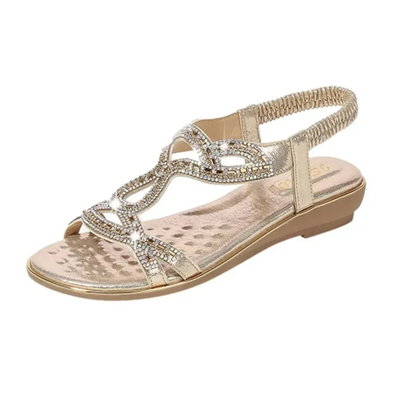 BEYARNE Summer Women Rhinestones Sandals Bohemian Style Comfortable Soft Sandals Woman Big Size Sandalias Zapatos De Mujer
