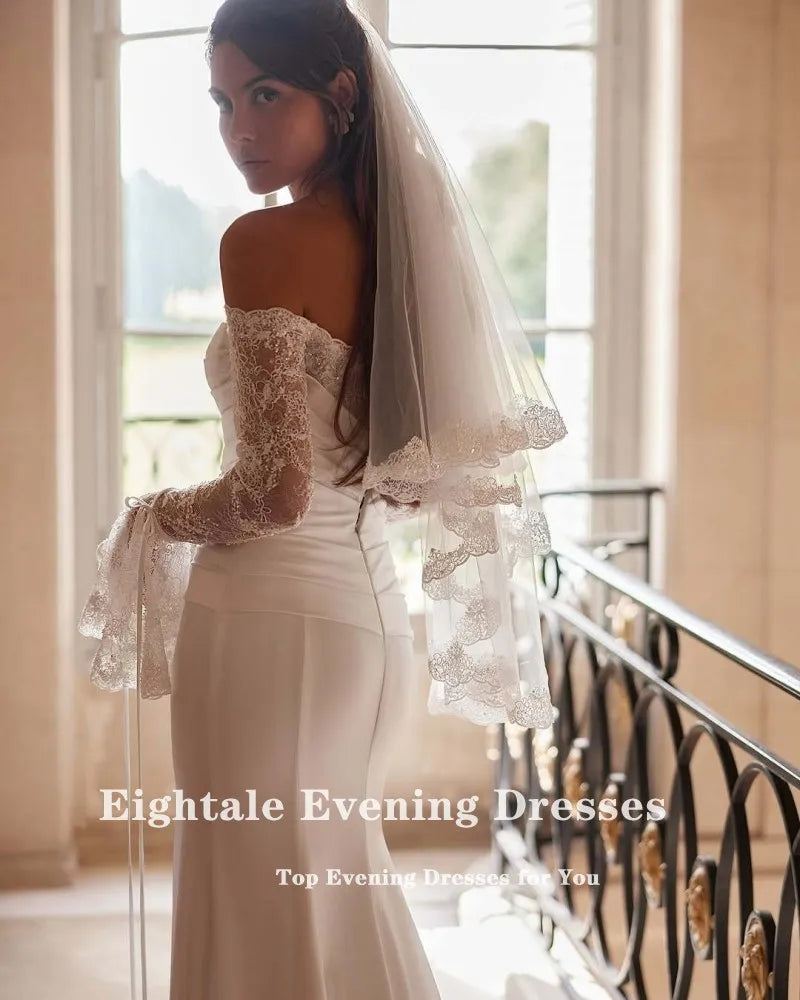 Eightale Boho Arabic Wedding Dress Scoop Lace Customized White Ivory Long Sleeves Mermaid Bridal Gown Robe De Mariée - My Store