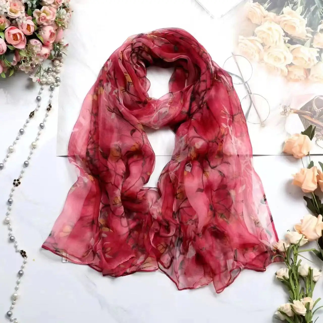 [BYSIFA] Ladies Silk Scarf Shawl New Long Scarves Fashion Brand Scarves Elegant Purple Blue Neck Scarf Beach Shawl Cover-Ups