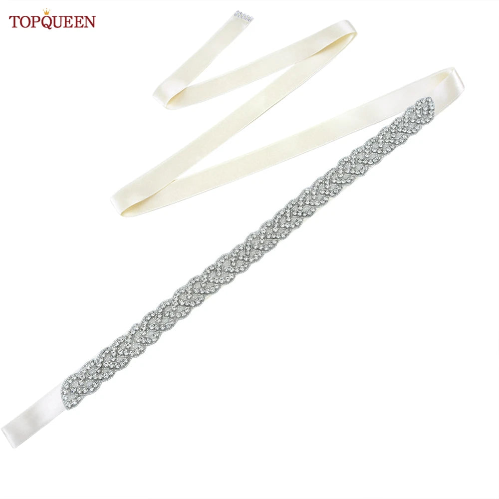 TOPQUEEN Women's Rhinestones Belt Handmade Wedding Dresses Belt Marriage Bridal Ribbon Belts Wedding Bride Sash Party Belt S216