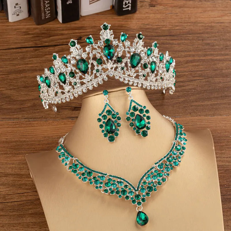 Baroque Crystal Water Drop Bridal Jewelry Sets Rhinestone Tiaras Crown Necklace Earrings for Bride Wedding Dubai Jewelry Set