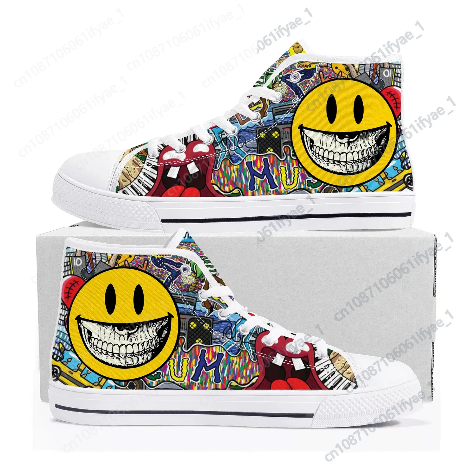 Street Art Graffiti High Top Sneakers Mens Womens Teenager Canvas High Quality Sneaker Casual Custom Made Shoes Customize Shoe
