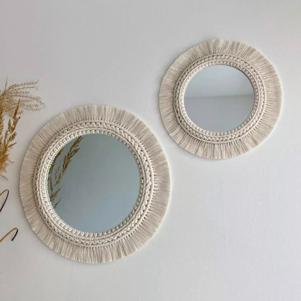 Decorative Mirrors Wall Decor Macrame Round Mirror Boho Home Decor Mirrors for Bedroom Living Room Bathroom Baby Room Decoration