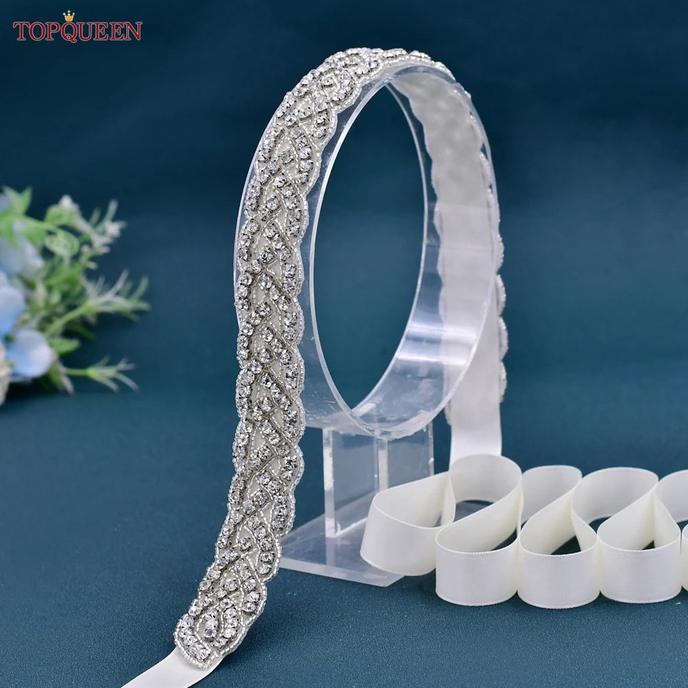 TOPQUEEN Women's Rhinestones Belt Handmade Wedding Dresses Belt Marriage Bridal Ribbon Belts Wedding Bride Sash Party Belt S216