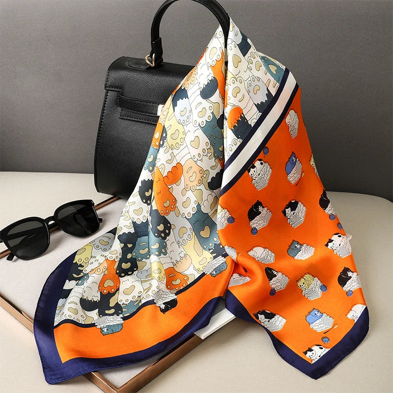 Fashion Scarves for Women Shawl Print Silk Satin Hijab Scarf Female Bandana 70*70cm Luxury Brand Square Shawls Scarfs for Ladies