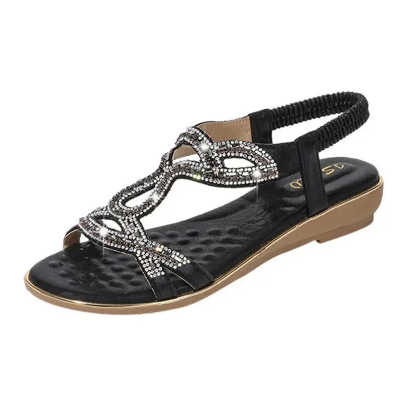 BEYARNE Summer Women Rhinestones Sandals Bohemian Style Comfortable Soft Sandals Woman Big Size Sandalias Zapatos De Mujer