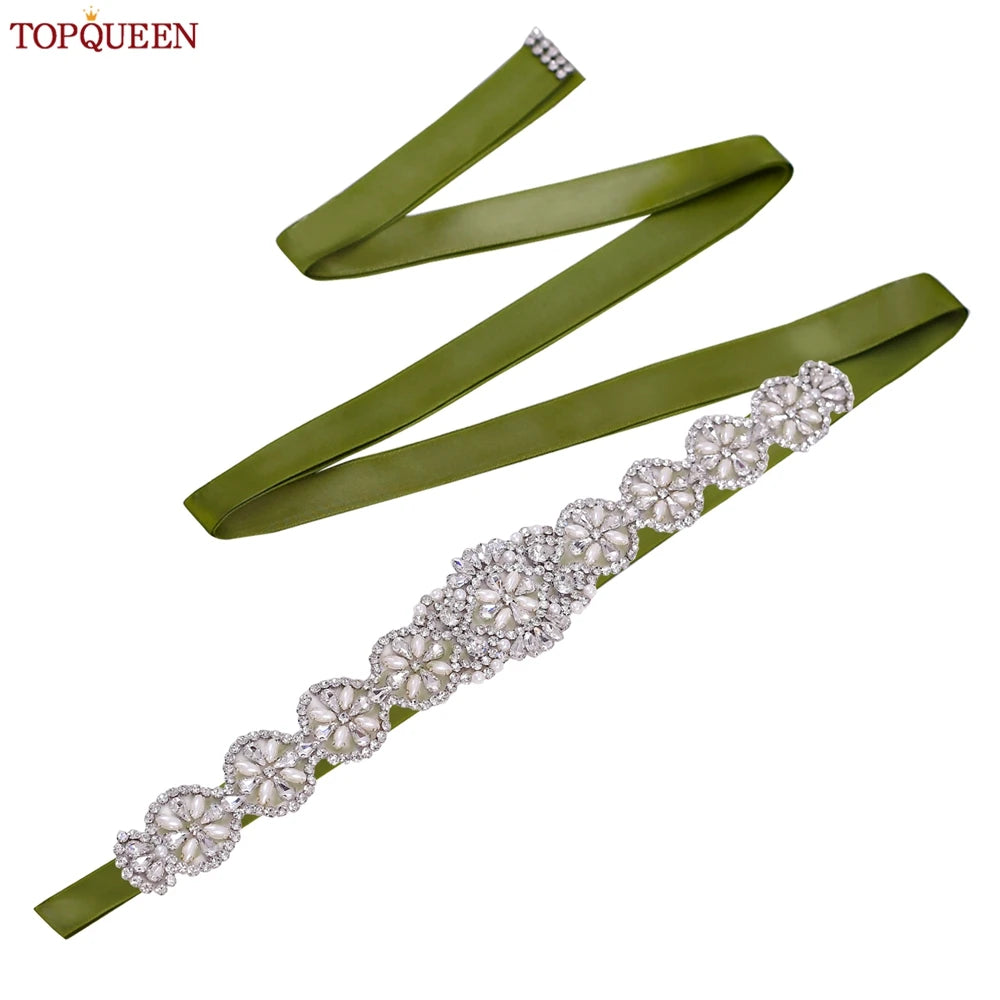 TOPQUEEN Luxury Bridal Belts With Rhinestone Bride Wedding Accessories Belt for Women Wedding Dress Sash Belt Formal Belts S161