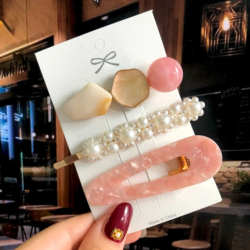 1 Set Acrylic Pearl Hair Barrettes Fashion Geometric Women Hair Clip Hairgrips Hair Accessories for Girls Hair Pins Jewelry