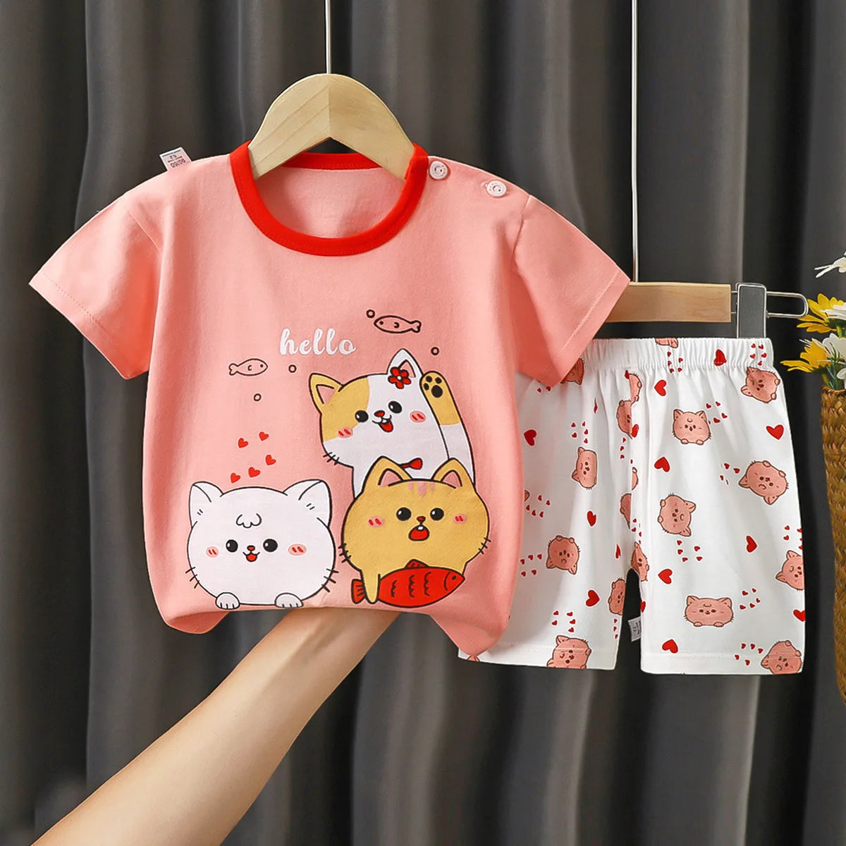 Cartoon Print Newborn Baby Clothes Set Soft Cotton Baby Set Baby Girls Set 0-3year Summen Baby Girls Clothes Set
