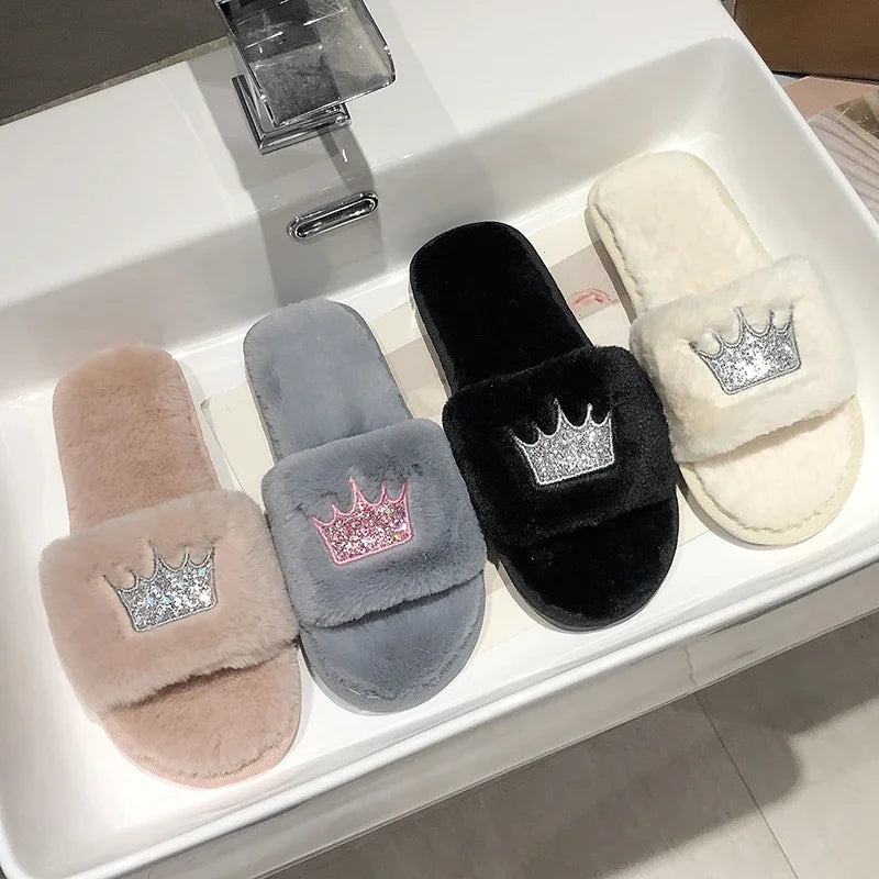Slippers Women 2025 Womens Fur Slippers Winter Shoes Big Size Home Slipper Plush Pantufa Women Indoor Warm Fluffy Cotton Shoes