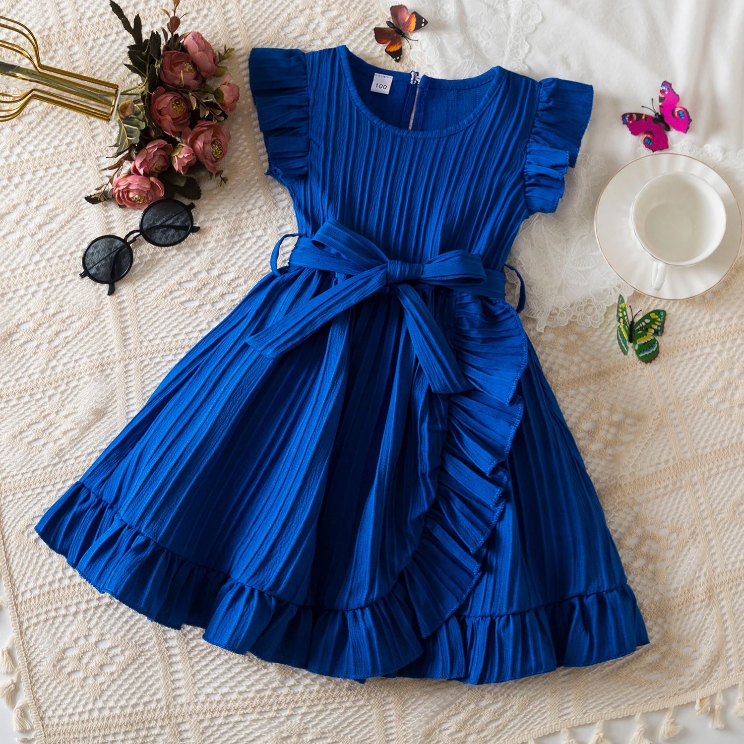 Summer Dress for Kids Girls 3-8 Years Ruffles Sleeves Elegant Princess Dresses Girls Wedding Birthday Party Casual Sweet Dresses - My Store