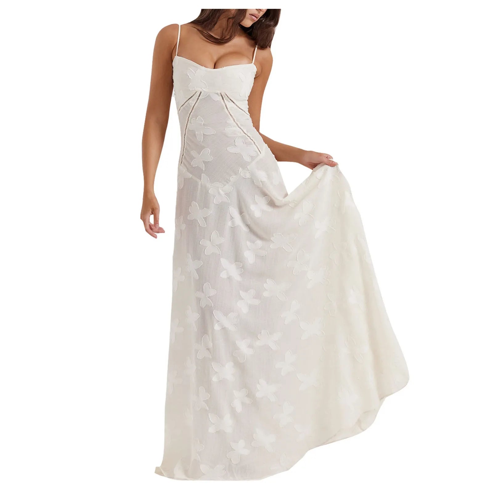 French Style Elegant Princess White Dresses Lace Spaghetti Strap Fairy Long Dresses Temperament Mermaid Dress Evening Prom Dress