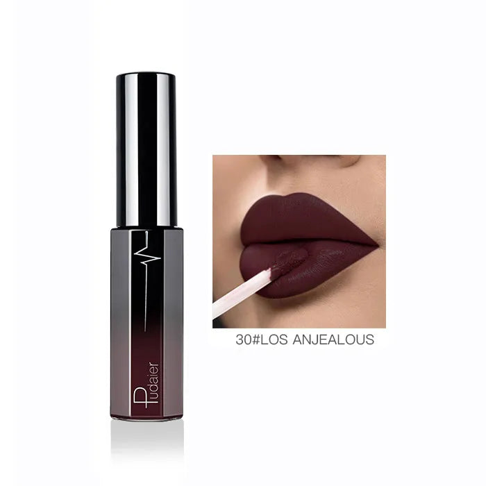 Pudaier Semi Matte Liquid Lipstick Lips Makeup Half Moisturizing Lip Gloss Makeup Cosmetics Moisturizer Lipgloss Make Up Batom - My Store