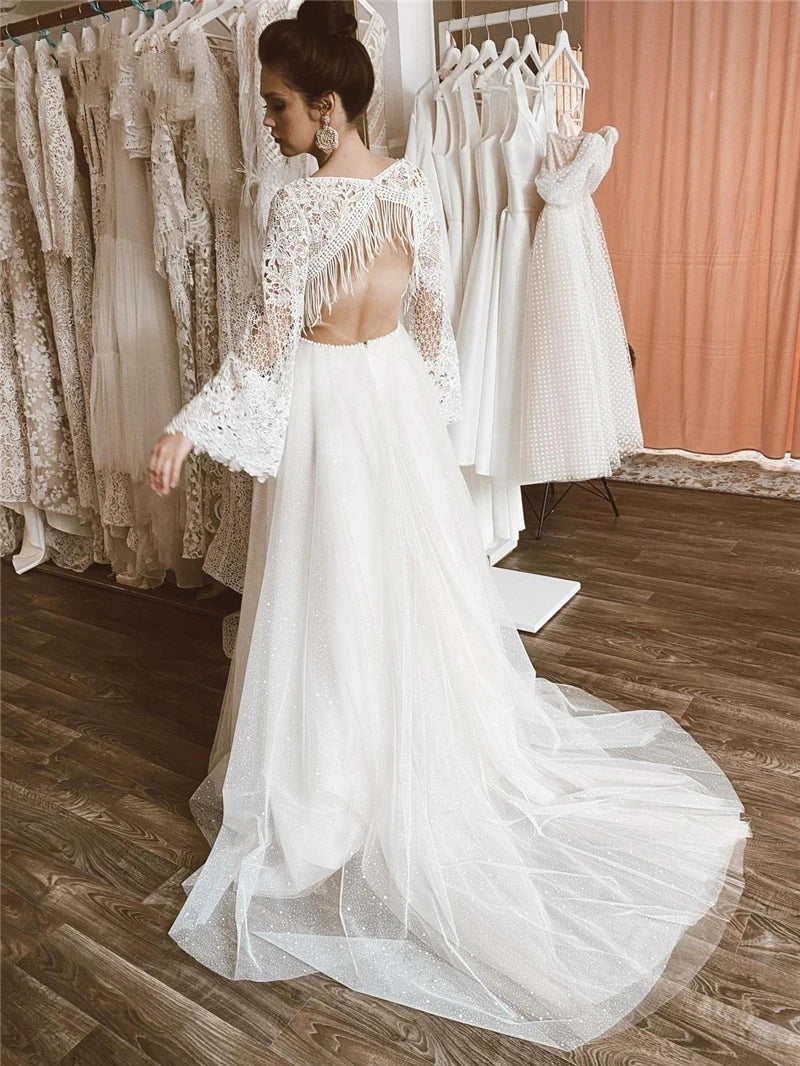 Gorgeous Wedding Dresses Elegant Bridal Gowns Deep V-Neck Flare Sleeves Robes for Formal Party 2025 Vestidos De Novia Customized - My Store