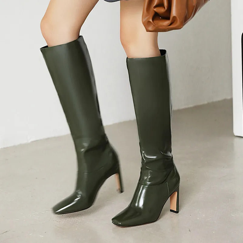 Knee High Boots Women High Heel Long Knight Boot Autumn Winter Shoes Square Toe Fashion Sexy Chelsea Boots for Women Big Size 48