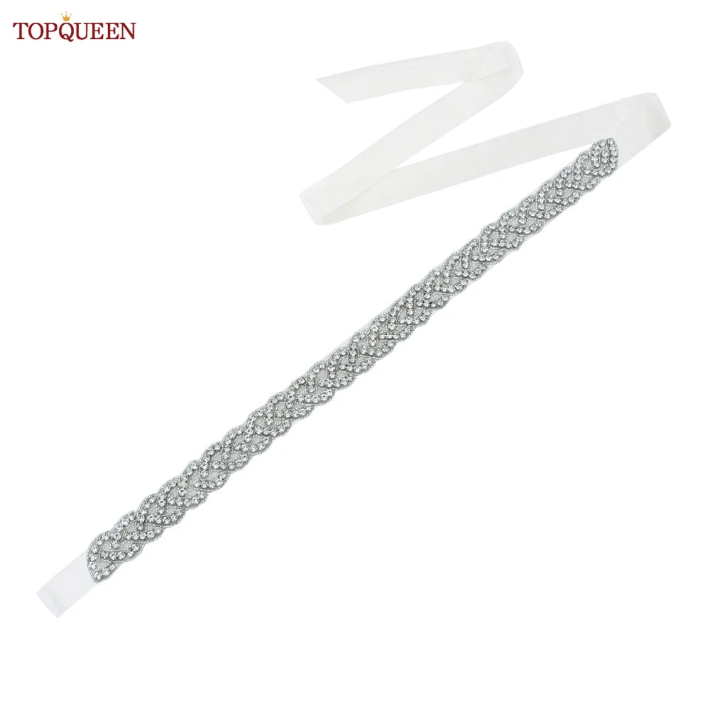 TOPQUEEN Women's Rhinestones Belt Handmade Wedding Dresses Belt Marriage Bridal Ribbon Belts Wedding Bride Sash Party Belt S216