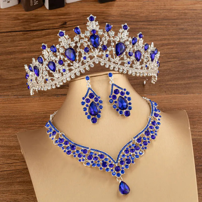 Baroque Crystal Water Drop Bridal Jewelry Sets Rhinestone Tiaras Crown Necklace Earrings for Bride Wedding Dubai Jewelry Set