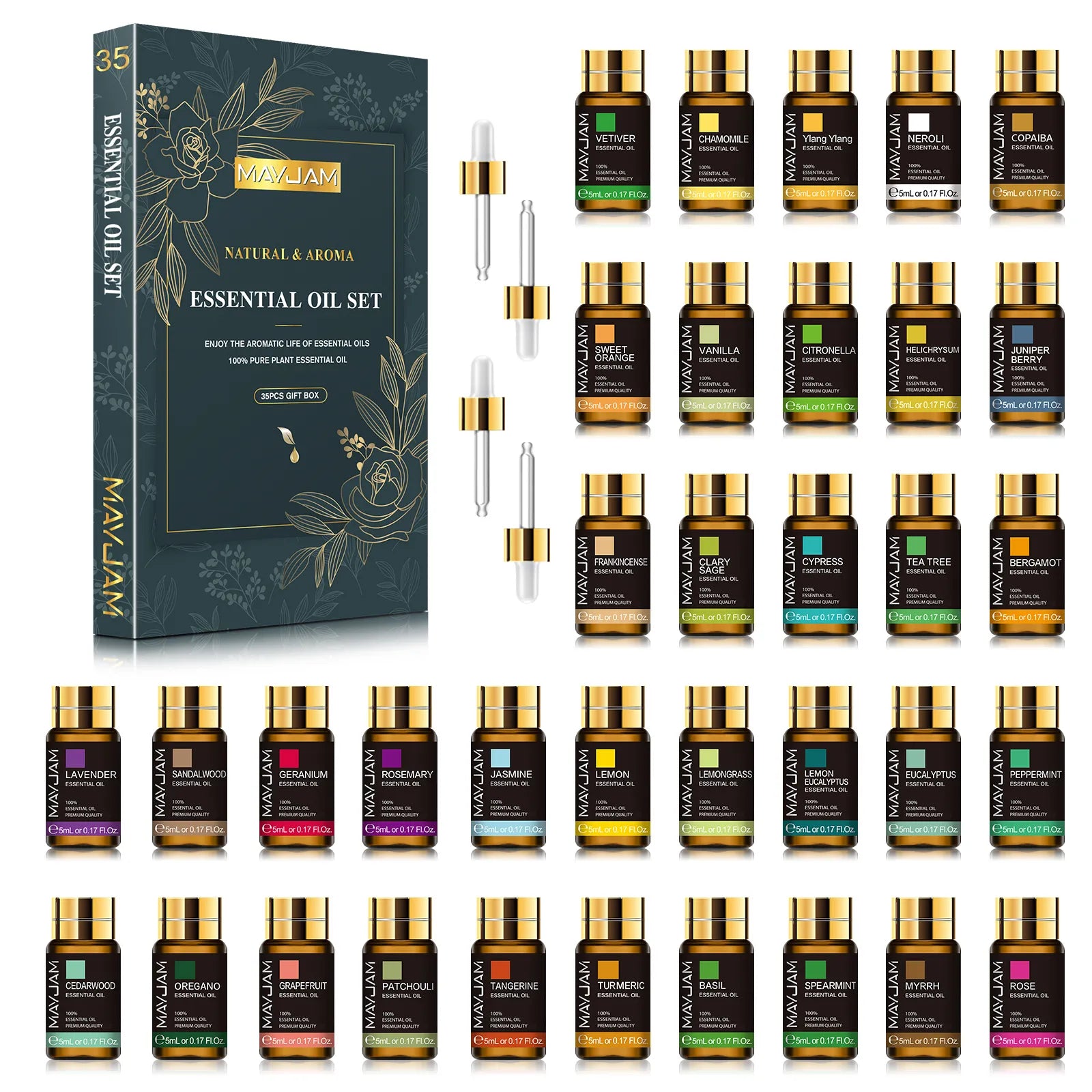 MAYJAM 35PCS 28PCS 20PCS Essential Oils Gift Set for Skin Care/Hair Care/Massage/Humidifier/Diffuser Aroma Oils