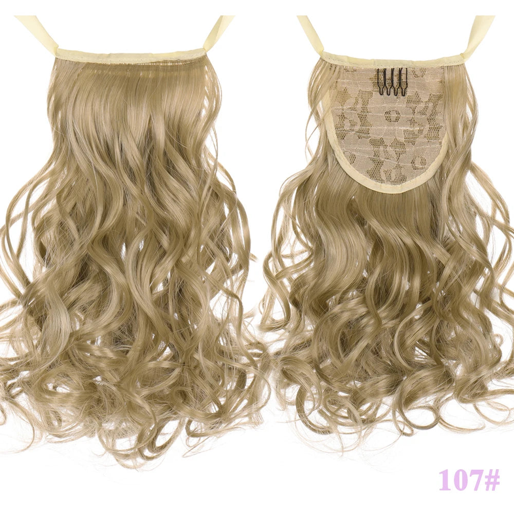 Allaosify Brown Black Heat Resistant Synthetic Hair Extensions Pony Tail Hair Extensions Drawstring Ponytail 12" Hair Extensions