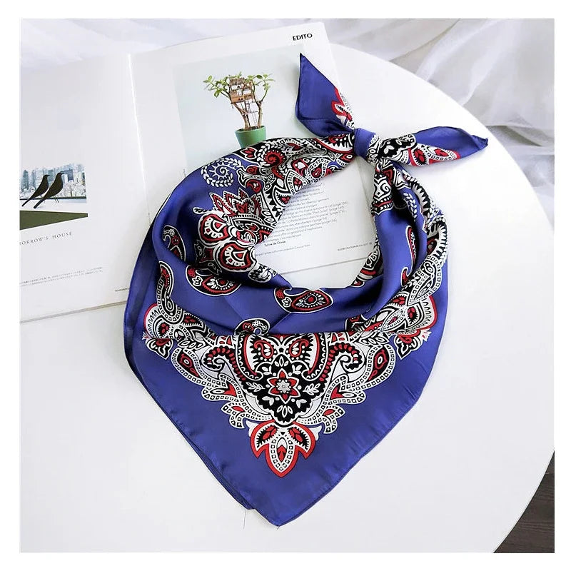 70cm Fashion Bandana Hair Scarf for Women Paisley Print Kerchief Silk Satin Head Scarfs Square Shawl Wraps Neck Scarves for Lady
