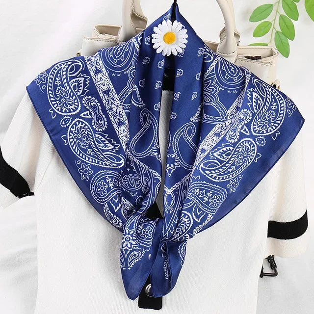 70cm Fashion Bandana Hair Scarf for Women Paisley Print Kerchief Silk Satin Head Scarfs Square Shawl Wraps Neck Scarves for Lady