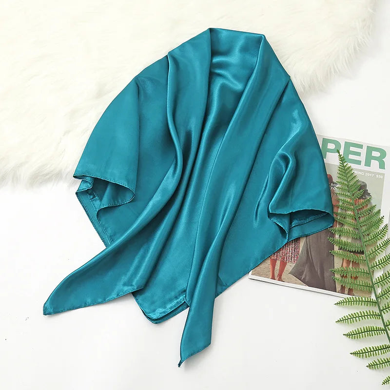 90cm Solid Colors Neckerchief Hijab Scarf for Women Silk Satin Headband Hair Scarves Female Square Shawls Head Scarfs for Ladies