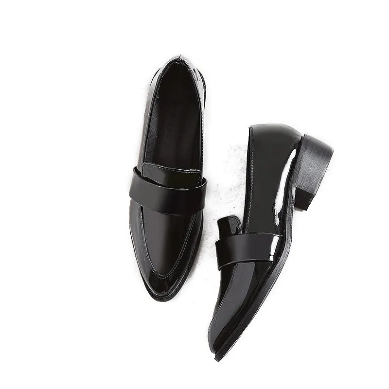 Women Shoes Spring Autumn  New Black Pointed British Style Small Leather Shoes Loafers Shoes Single Shoes Vulcanize Shoes